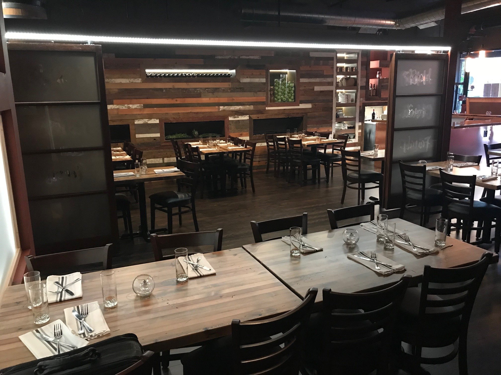 distressed pine restaurant tabletop.