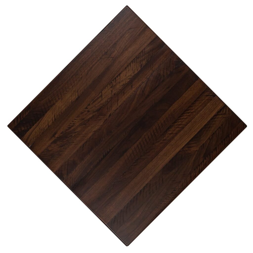 rustic patina walnut restaurant tabletop.