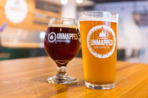 Unmapped Brewing Wood—restaurant tabletop image.