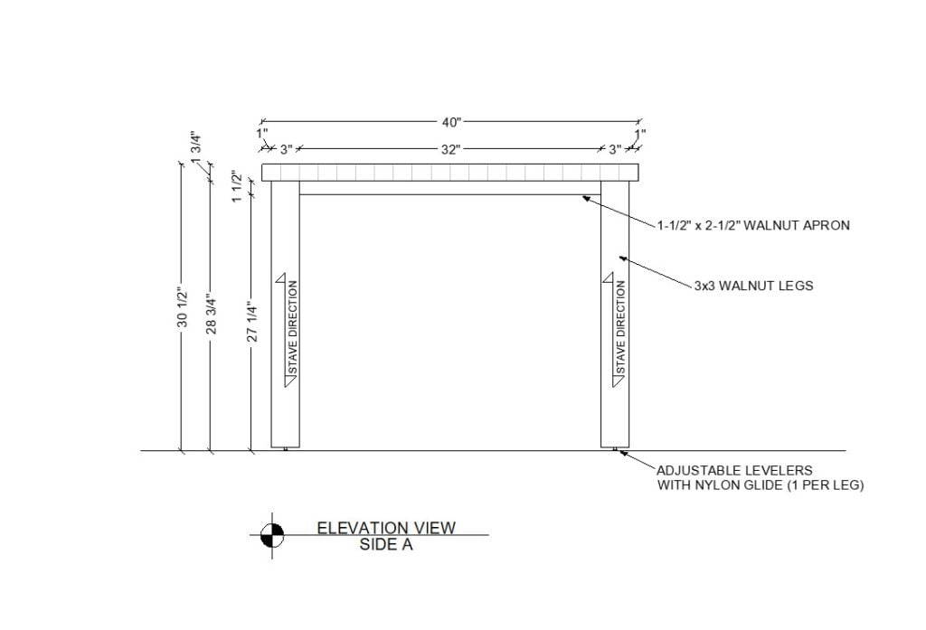 ADA Compliant 4 Leg Restaurant Table Drawing | TimeWorn Wood