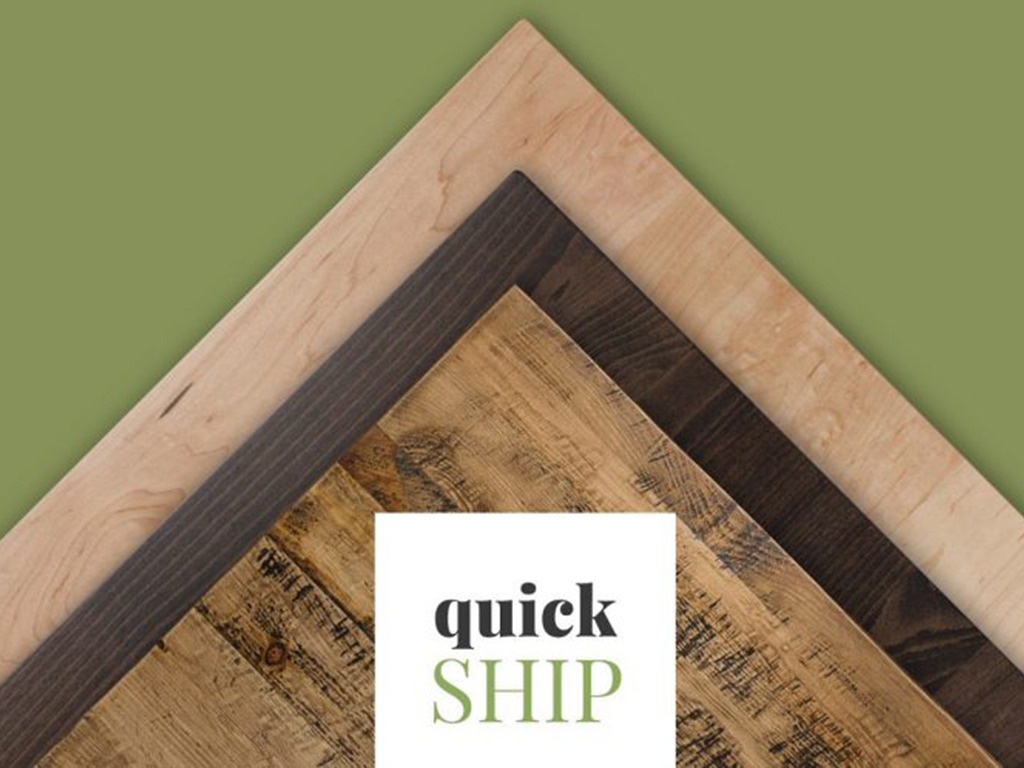 Quick-ship restaurant table options.