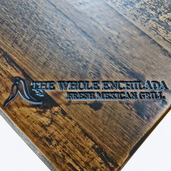 Branded Tables With Engraved Logo 2 | TimeWorn Wood