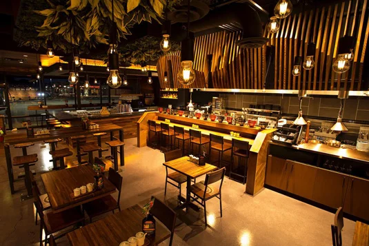 Jinya Sushi Ramen, Orlando, Florida. Butcher Block Walnut Bar Top & Tabletops