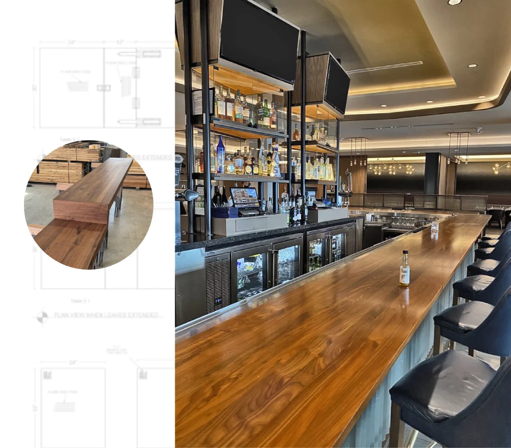 Jinya Walnut Restaurant Bar Top. Extremely long and wide.