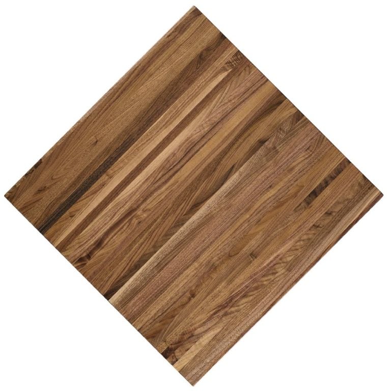 Quick-ship mixed plank red oak Distressed Charcoal tabletops (MPO).