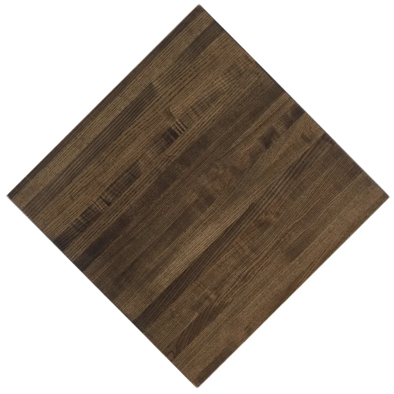 Overhead view of classic Ash restaurant tabletops in the truffle finish (CLA_TR).