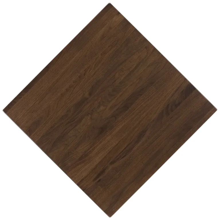 Overhead view of classic walnut restaurant tabletop in a Coffee Bean finish (CLW_CB)