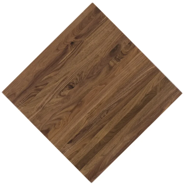 Overhead view of classic walnut restaurant tabletop in the Original finish. (CLW_OR)