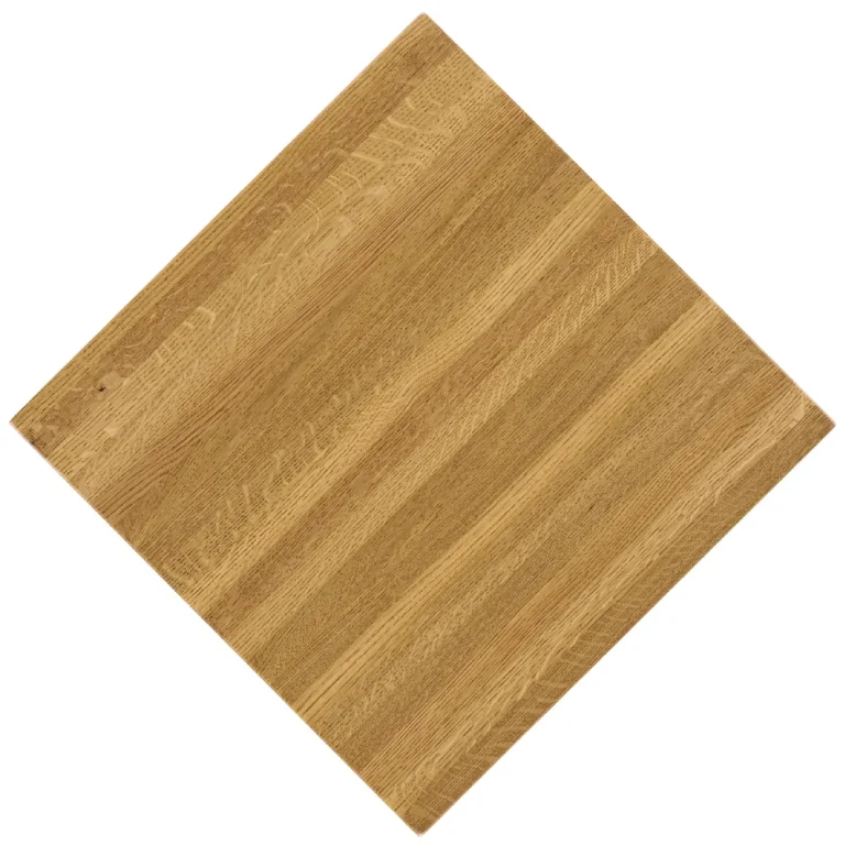 Overhead view of a classic White Oak restaurant tabletop in a honey stain finish (CLWO_HY).