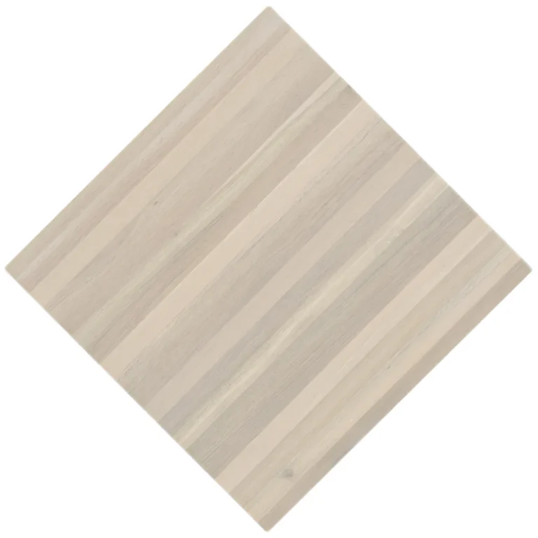 Overhead view of a classic White Oak restaurant tabletop in a white stained finish (CLWO_WH).