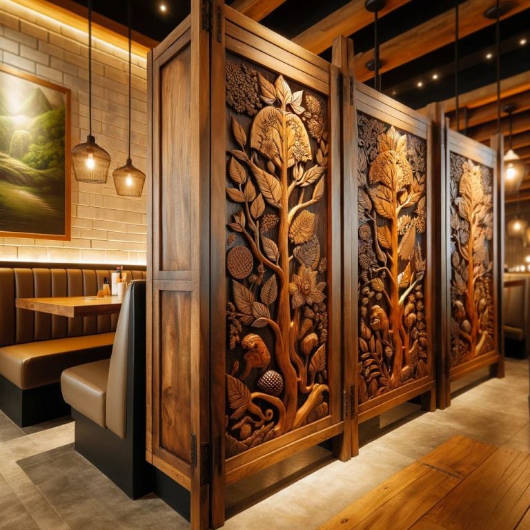 Custom Wooden Booth Divider At Restaurant by Timeworn.