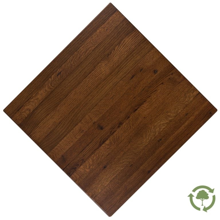 Reclaimed oak standard plank restaurant table top pecan stained. 100% reclaimed and made in the USA!