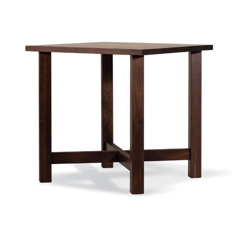 Bistro Wood Restaurant Table Base. Full size, bar height table, square in shape and capable of seating 4 people.