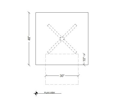Wheelchair restaurant table top drawing showing how much room is required for an occupant in a wheelchair.