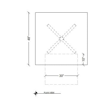 Wheelchair restaurant table top drawing showing how much room is required for an occupant in a wheelchair.