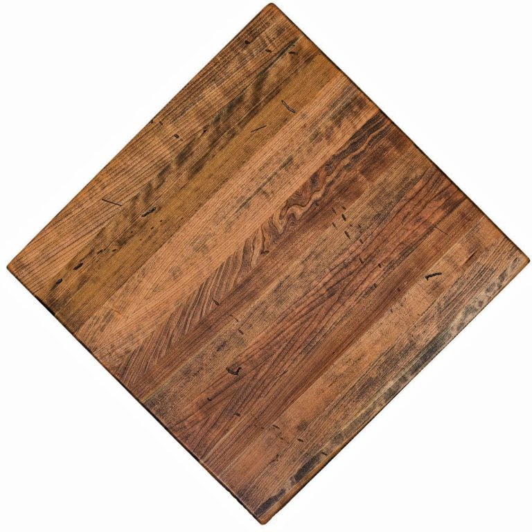 Distressed cherry tabletop, third angle.