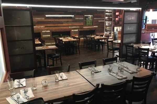 distressed pine restaurant tabletop.