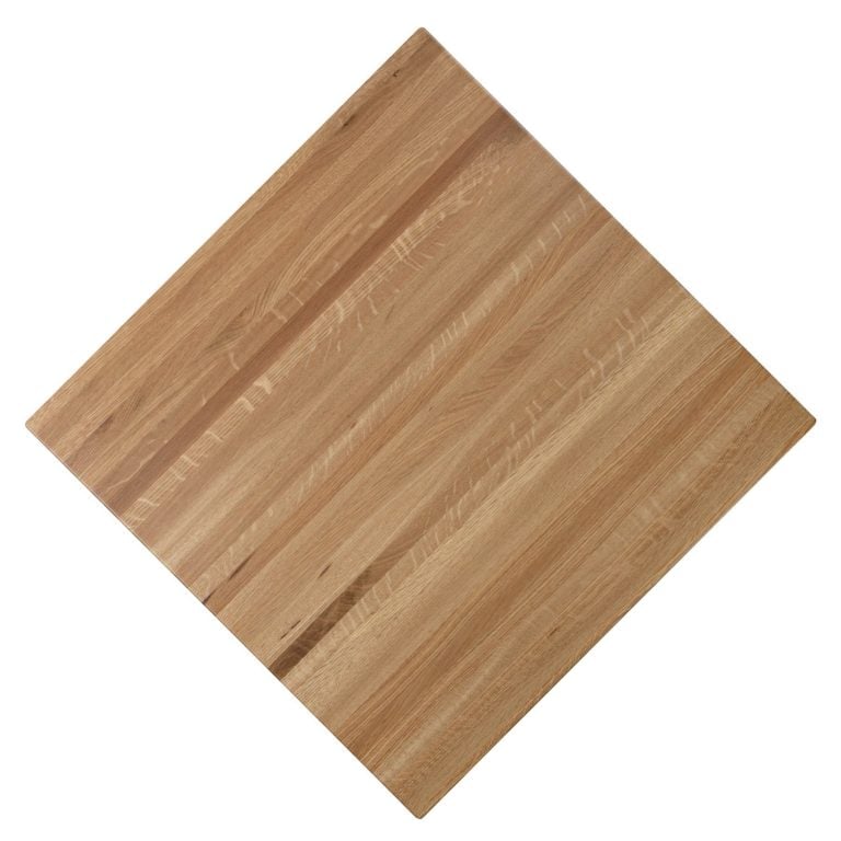 24x24 oak butcher block restaurant tabletop, original finish, overhead flat view.