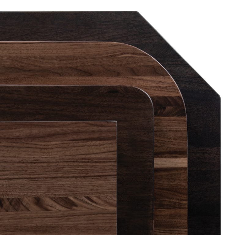 Radius and clipped corner options for restaurant tabletops.