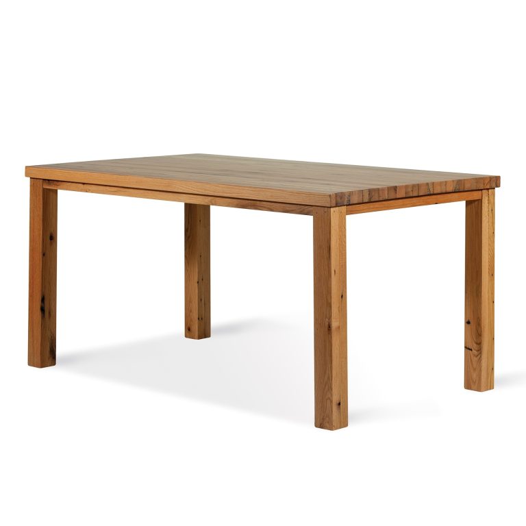 Chophouse—large restaurant table with wood top, close-up of joinery.